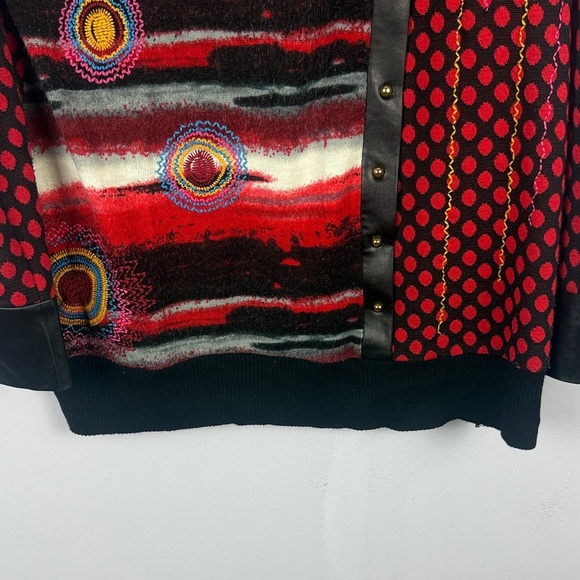 Goa Chic Artsy Red Black Faux Leather Polka Dot Embroidered Detail XL Sweater - Picture 10 of 12
